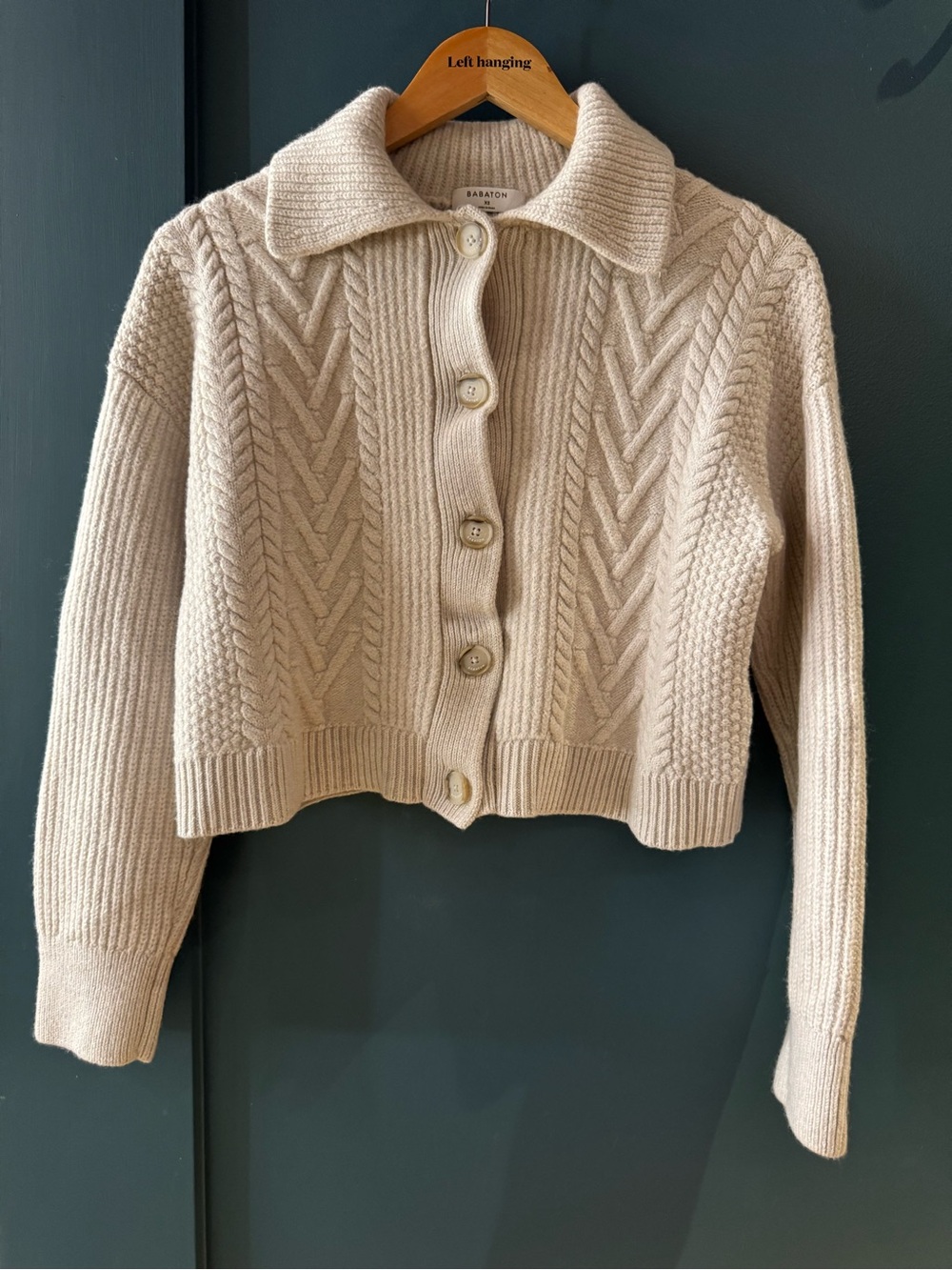 Babaton Aritzia Cream Cable-Knit Button-Front Collared Sweater XS